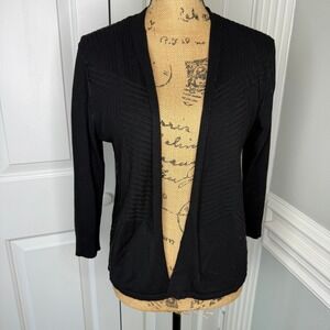 89th + Madison Black Ribbed Knit Open Front Cardigan Sweater Size M EUC